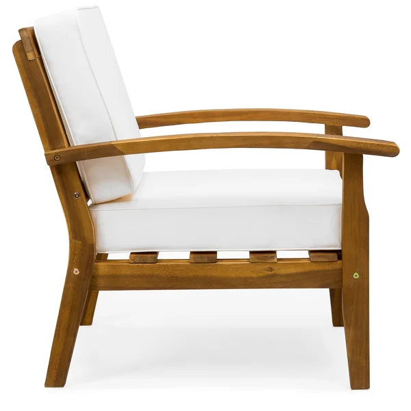 Best Choice Products Set of 2 Outdoor Acacia Wood Club Chairs for Patio - Porch, Poolside with Cushions - Cream