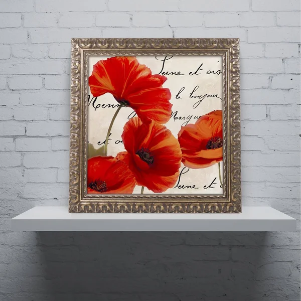 Color Bakery 'Coquelicots Rouge I' Ornate Framed Art - Gold