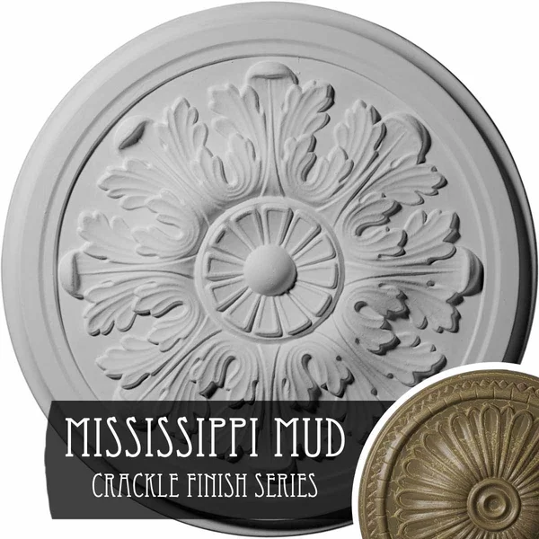 12 3/4 inchod x 7/8 inchp Legacy Acanthus Ceiling Medallion (Fits Canopies Up to 3 1/2 inch), Hand-Painted Mississippi Mud Crack