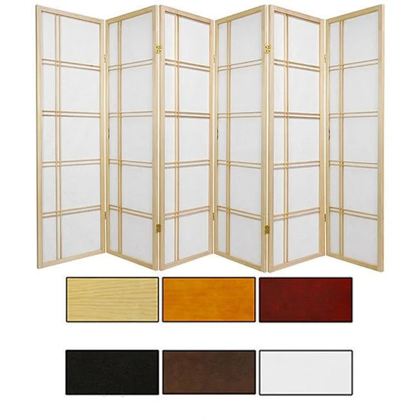 Oriental Furniture 5 ft. Tall Double Cross Shoji Screen - 3 Panel - White