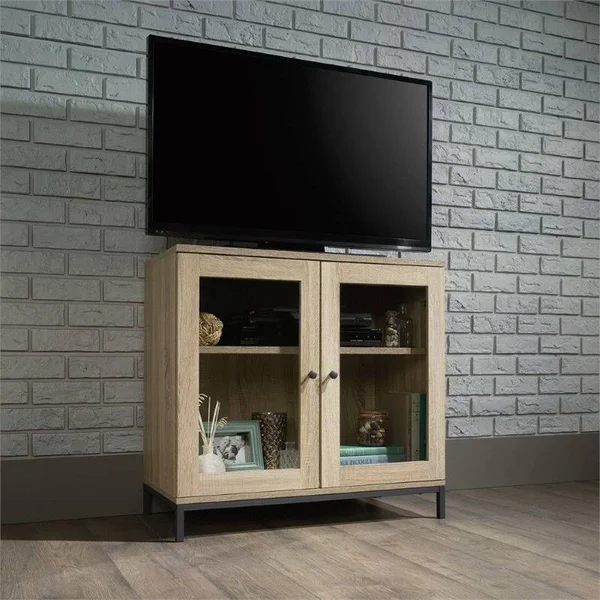 Home Square 4 Piece Living Room Set with Storage TV Stand, Coffee Table, and Set of 2 End Tables in Charter Oak