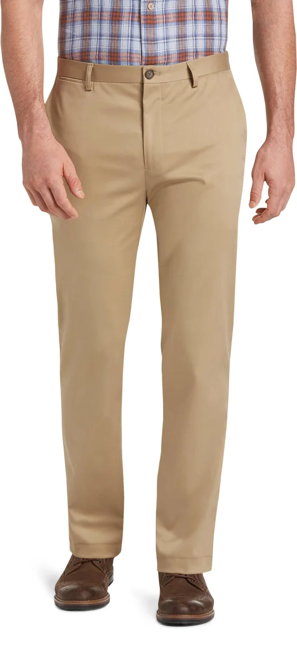 JoS. A. Bank Men's Reserve Collection Tailored Fit Flat Front Chino Pants - BR Tan, 30x30