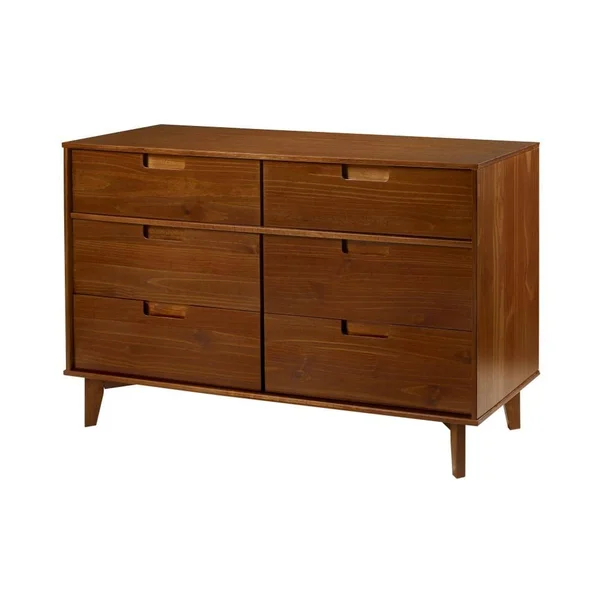 Walker Edison Walnut Pine 6-Drawer Standard Dresser in Brown, LWR6DSLDRWT