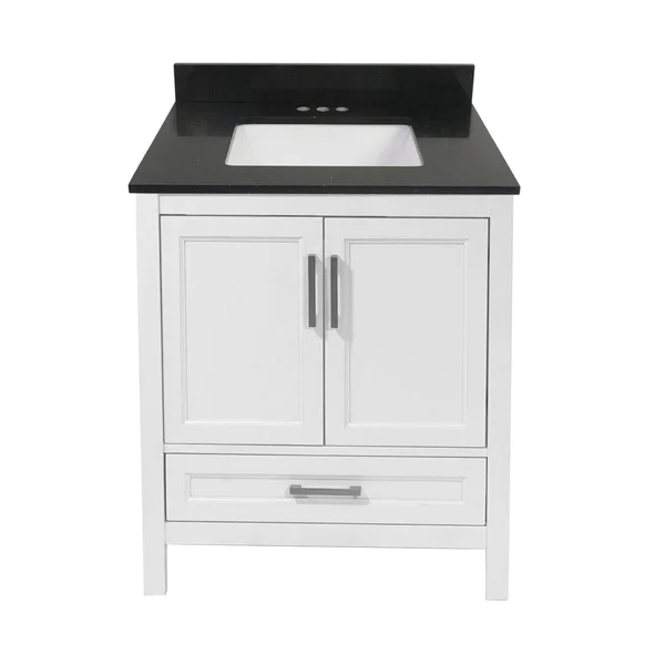 Solerno Bath Vanity with Cultured Marble or Quartz Stone Top (Color: White - Vanity Top: Quartz Galaxy Black, Size: 31x22)