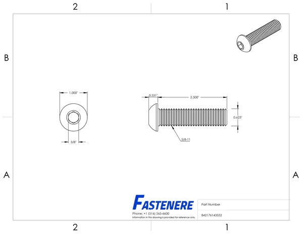Fastenere Button Head Socket Cap Screws - 18-8 Stainless Steel - 5 count