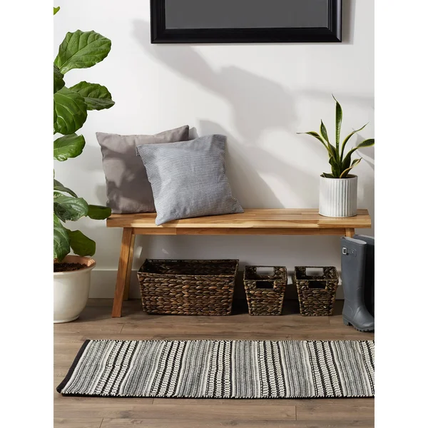 DII Black Dobby Stripe Hand-Loomed Rug 2ft 6Inx6 ft