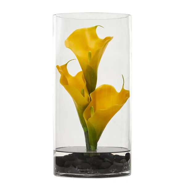 Nearly Natural 12x22 Calla Lily Artificial Arrangement in Cylinder Glass - Cream