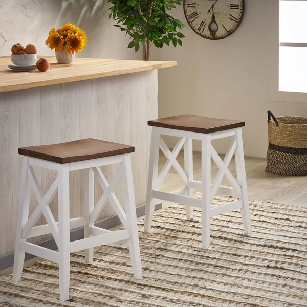 Set of 2 Heffley Contemporary Farmhouse Wooden Counter Height Barstools White - Christopher Knight Home