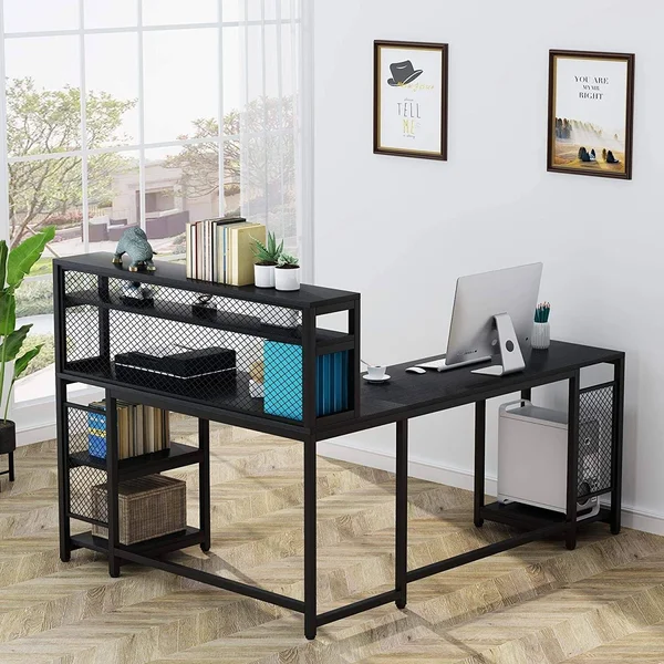 Tribesigns 67 inch Large L-Shaped Computer Desk with Hutch and Bookshelf - Home Office Desk with Storage Shelves and CPU Stand, B