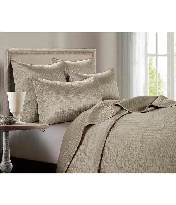 HiEnd Accents Satin Channel Quilt Set - Full/Queen, Taupe, 68" x 88"