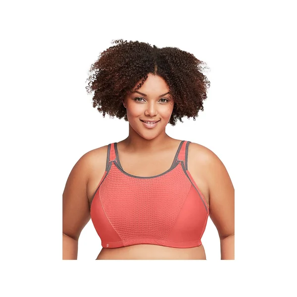 Glamorise Women's Adjustable Wire Sports Bra, 44B, Coral/Grey