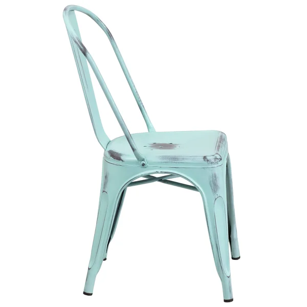 Distressed Metal Indoor-Outdoor Stackable Chair - Kitchen Furniture - Kelly Blue-Teal