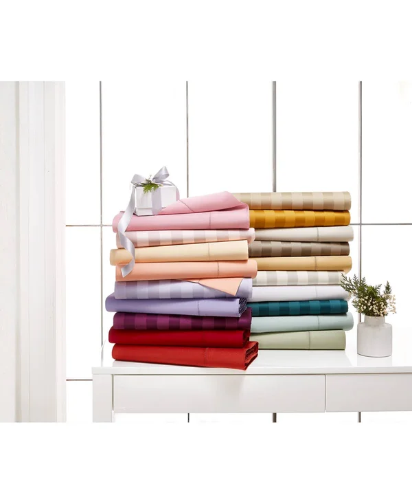 Charter Club Damask 1.5x22 Stripe 100% Supima Cotton 550 Thread Count 4 pc. Sheet Set, California King, Created for Macy&s - Cot