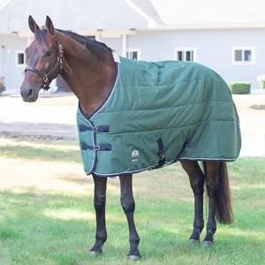 SmartPak Deluxe Stable Blanket - 81 - Heavy (400g) - Evergreen w/ Navy Trim & White PIPING