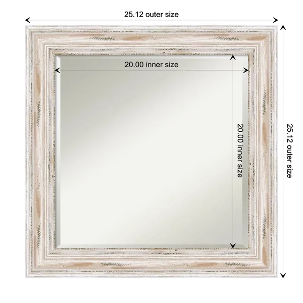 The Gray Barn Wilset Square White Wash Wall Mirror - 25 x 25 - 25.12 x 25.12 x 1.971 Inches Deep