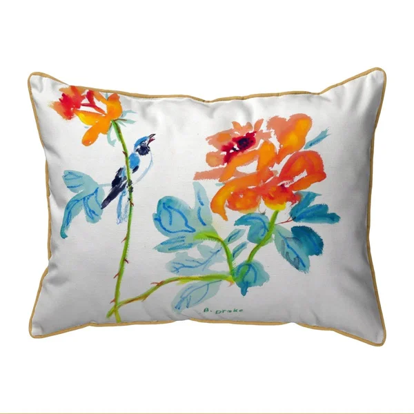 Betsy Drake Bird & Roses Extra Large Zippered Pillow 20x24 ZP490, 22" x 22"