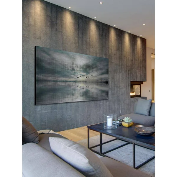Parvez Michel 18 in. H x 36 in. W Birds Skylight by Parvez Taj Printed Brushed Aluminum Wall Art, Multi-Colored