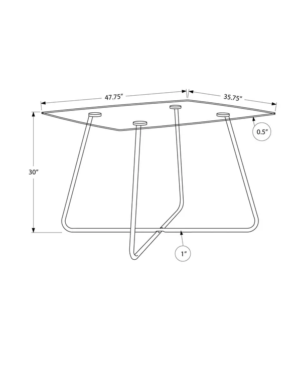 30x22 Chrome Metal and Clear Tempered Glass Dining Table