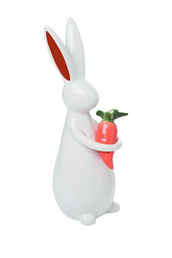 Contemporary Home Living 12.25x22 White and Red Easter Smooth Bunny with Carrot Statuette