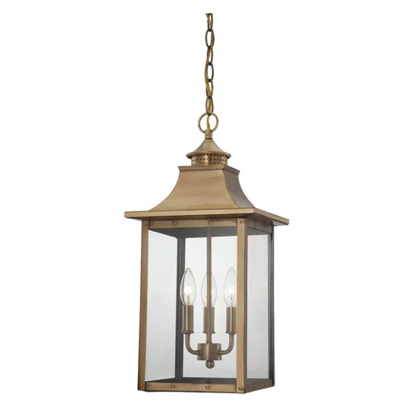 Acclaim Lighting St. Charles 3-Light Outdoor Hanging Lantern; Aged Brass 8316AB