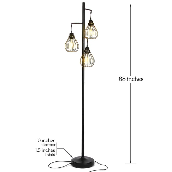 Brightech Teardrop - Floor Lamp Matches Industrial, Farmhouse & Rustic Living Rooms – Standing Tree Lamp with 3 Elegant Cage