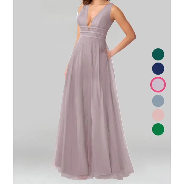 Azazie A-Line/Princess V-Neck Floor-Length Tulle Bridesmaid Dresses - Dusk
