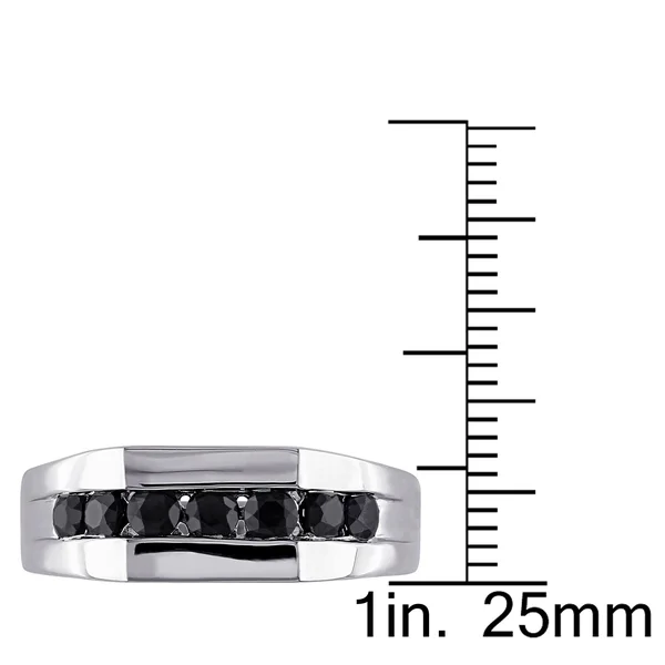Miadora Sterling Silver Black Sapphire Men's Eternity Ring (Size: 12)