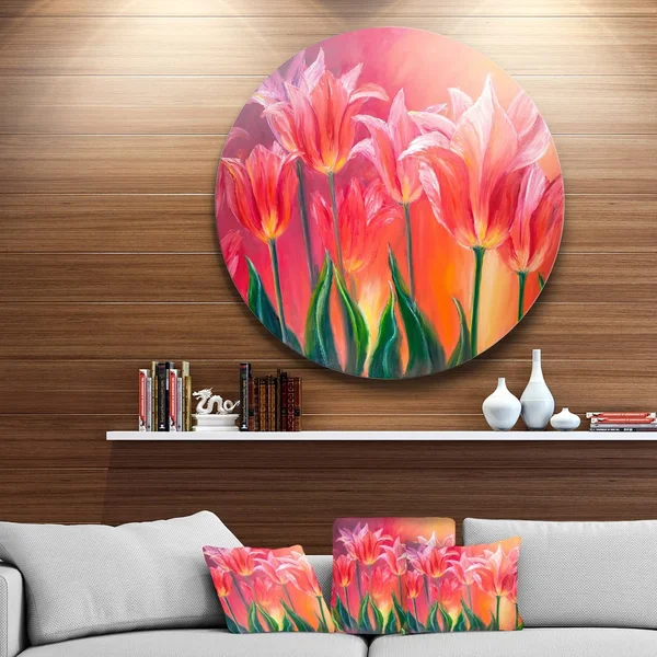 Design Art 'Tulips in Red Shade' Painting Print on Metal - Green