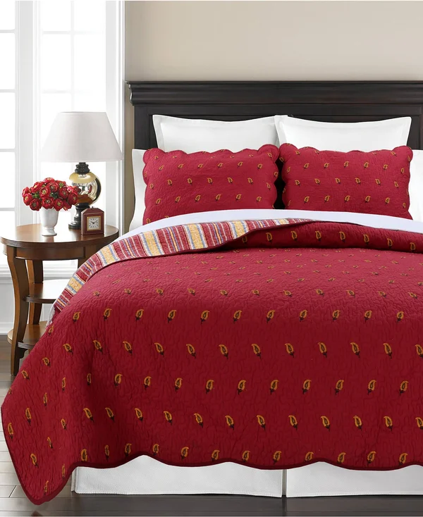 Cozy Line Home Fashion Classic Cotton 3 Piece Reversible Quilt Set, Size: King, Red