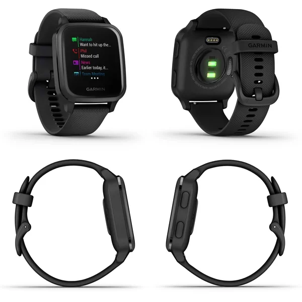 Garmin Venu Sq Sport or Music GPS Fitness Smartwatch and Included Wearable4U 3 Straps Bundle Music Light Sand + Lime/Orange/Red