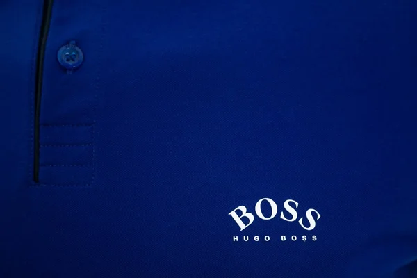 Hugo Boss - Slim Fit Polo Shirt in Stretch Piqu with Curved Logo - Blue