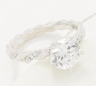 Diamonique 92 Facet Blossom Cut Bridal Ring, Sterling Silver, Size 6, Silver