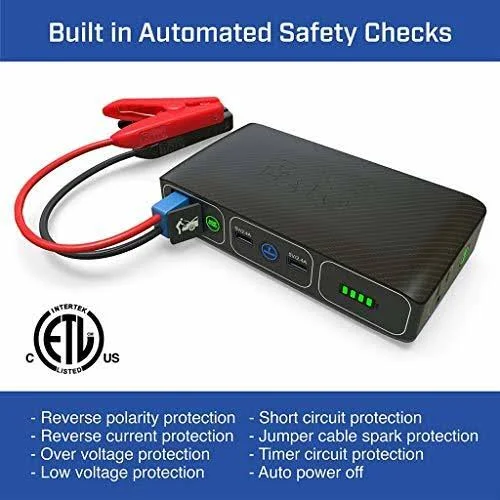 Halo Bolt Wireless 44400 mWh Car Jump Starter and Portable Phone Laptop Charger with AC Outlet, Black Graphite