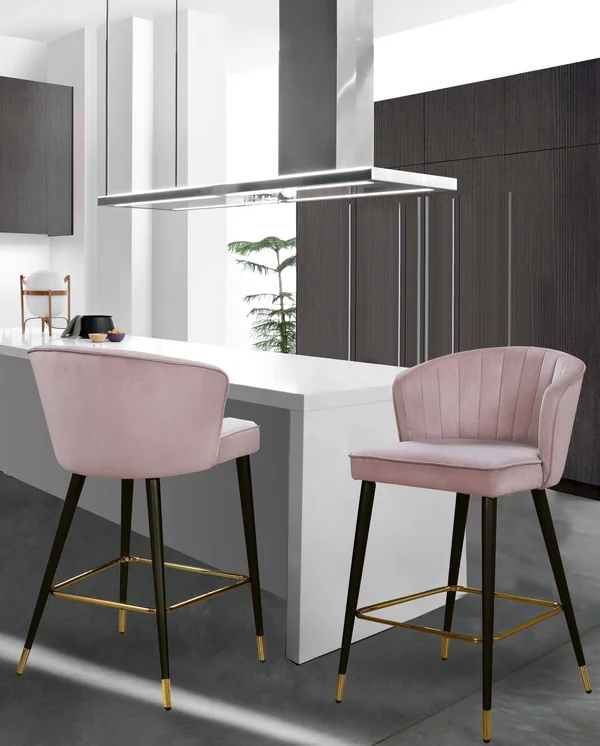 Meridian Furniture Cassie Pink Velvet Stool (Set of 2)