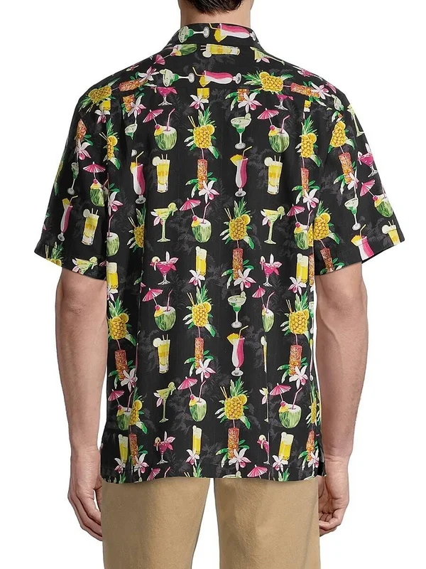 Tommy Bahama Bartenders Choice Regular Fit Short-Sleeve Silk Shirt - Black