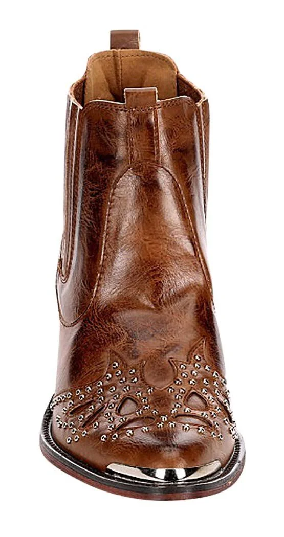 Wanted Lonestar Western Inspired Ankle Bootie Women's Shoes - 7 - Tan