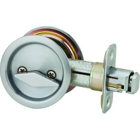 Kwikset 335 26D Rnd Pocket Door Privacy Round Pocket Door Latch Satin Chrome - Size: 4 in