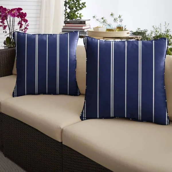 Navy/White Stripes Set of 2 Outdoor Pillows Blue, Polyester