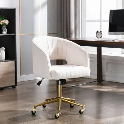 Modern Fabric Upholstered Velvet Home Office Chair, Swivel Height/Tilt Adjustable Task Chair with Golden Base Everly Quinn Uphol