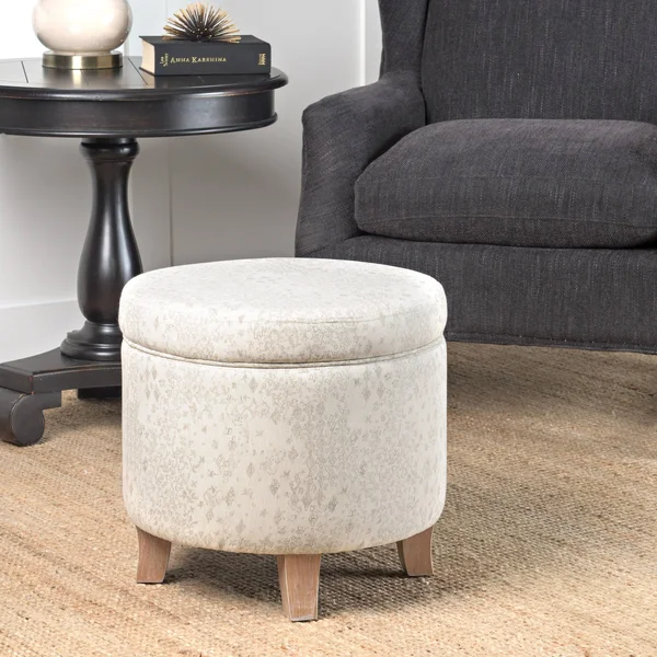 HomePop Cole Classics Round Storage Ottoman - Linen