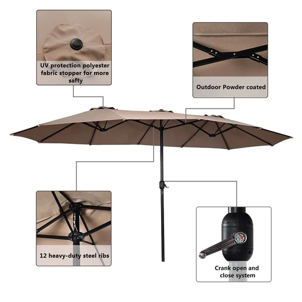 15& Double-Sided Outdoor Offset Patio Umbrella - Base Not Included - Burgundy