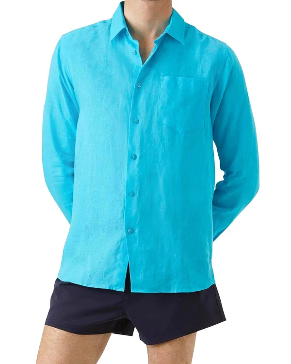Vilebrequin Men Linen Shirt Solid - Red - Casual Shirts