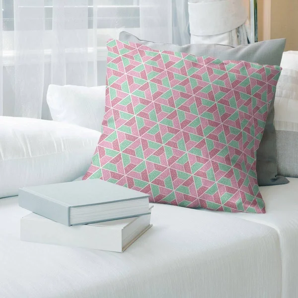Green Feature Three Color Trapezoids Throw Pillow - 26 x 26 - Green Pink & Red - Polyester