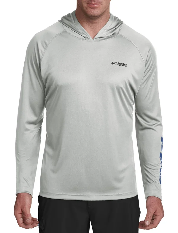 Columbia Men's PFG Terminal Tackle Hoodie - Cool Grey - Vivid Blue Logo