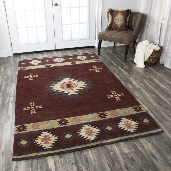 Ryder 2&6x22 x 10& Southwest/Tribal Burgundy/Tan/Sage/Navy Hand-Tufted Rug