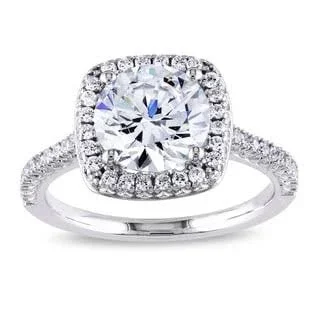 Miadora Sterling Silver White Cubic Zirconia Halo Engagement Ring (Size: 9 - White), Women's