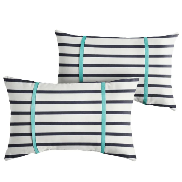 Humble + Haute Sunbrella Blue Stripes with Aruba Blue Indoor/Outdoor Lumbar Pillows Set of 2 - 12 in x 24 in