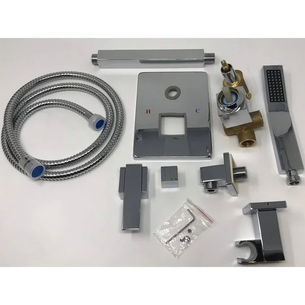 12x22x24x22 Rainfall LED Shower Set Double-Function Valve, Brass Handheld Shower Brushed Stainless Steel, 12 x 24 x 0.4 inches