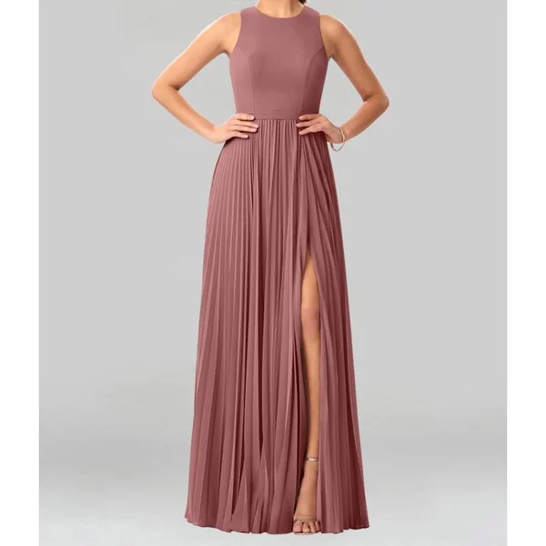 Azazie A-Line/Princess Scoop Floor-Length Chiffon Bridesmaid Dresses - Desert Rose
