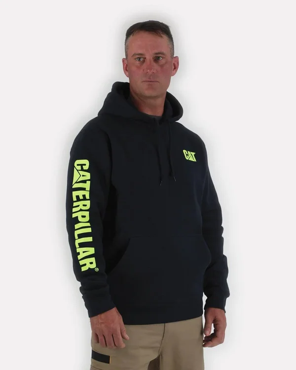 Caterpillar Men's Trademark Banner Hooded Sweatshirt (M Eclipse-Hi-Vis Yellow)